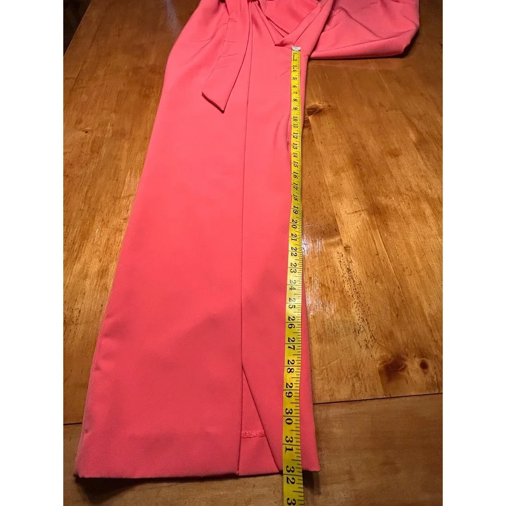 Alex Marie Coral Pink Wide Leg Jumpsuit Sleeveless Surplice Tie Waist Size 8 - Picture 4 of 13